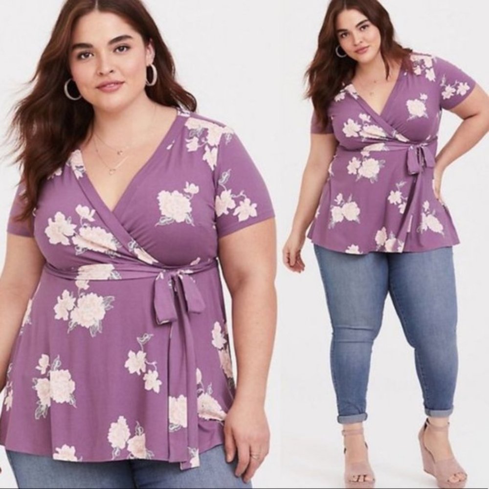Torrid Dusty Purple Floral  Babydoll Wrap Top 0